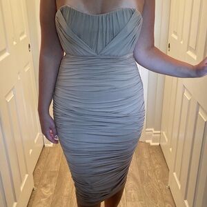 House of CB Taupe Ruched Midi Dress